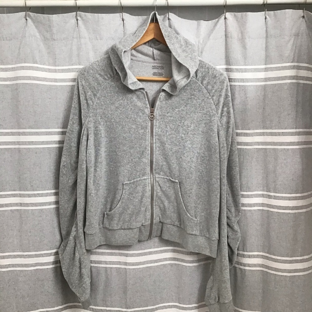 MICHAEL KORS / Womens Gray Crushed Velvet Hooded Jacket Size L